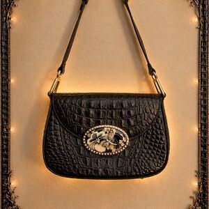 Debbie Brooks Black Crocodile Pattern Bag With Dragonfly Medallion